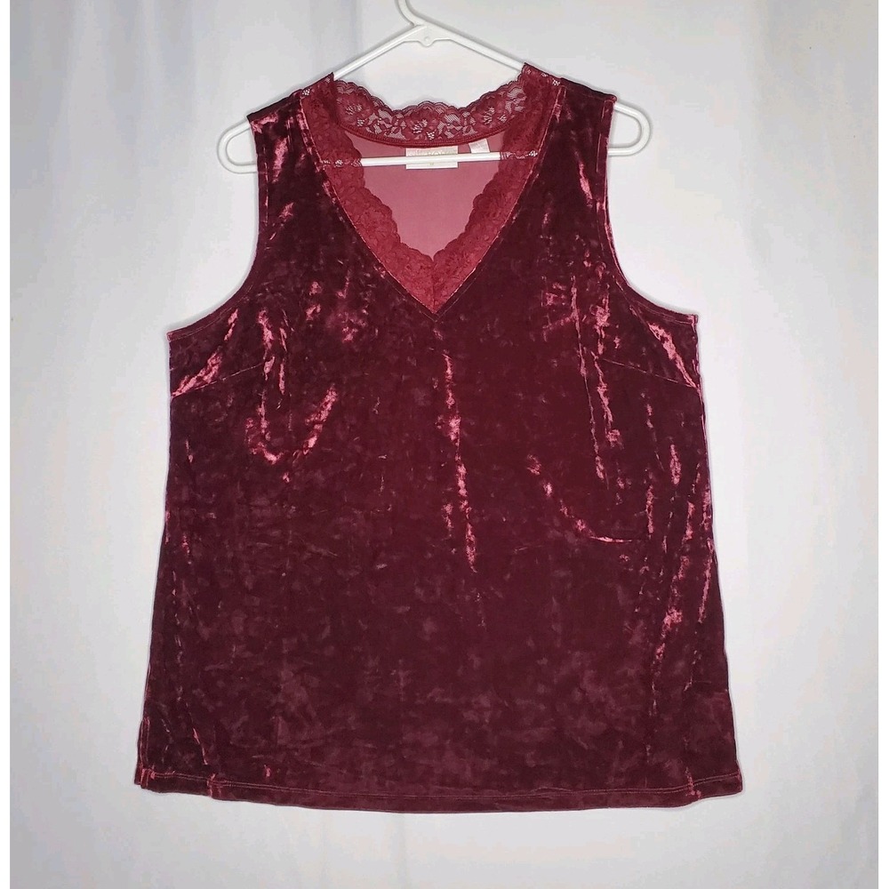 Belle Boho By Kim Gravel Velvet Lace Tank Top Women Large Burgundy Holiday...‎